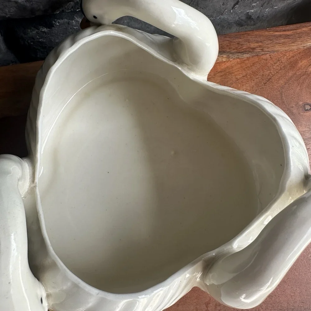 Vtg Lusterware CIRCLE OF SWANS Goose Dish Bowl Planter Japan Candy White Dish
